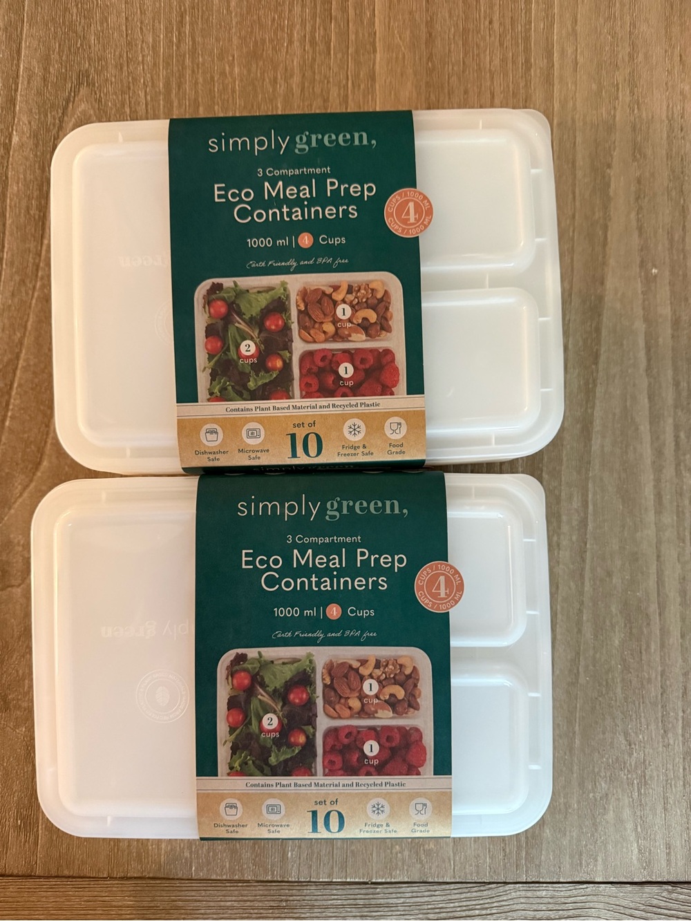 Simply Green 10pk Meal Prep Container 3 compart., BPA-Free dishwasher safe 2 set